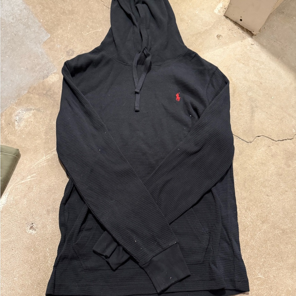 NWOT Polo by Ralph Lauren Black Waffle Hoodie with Red Logo